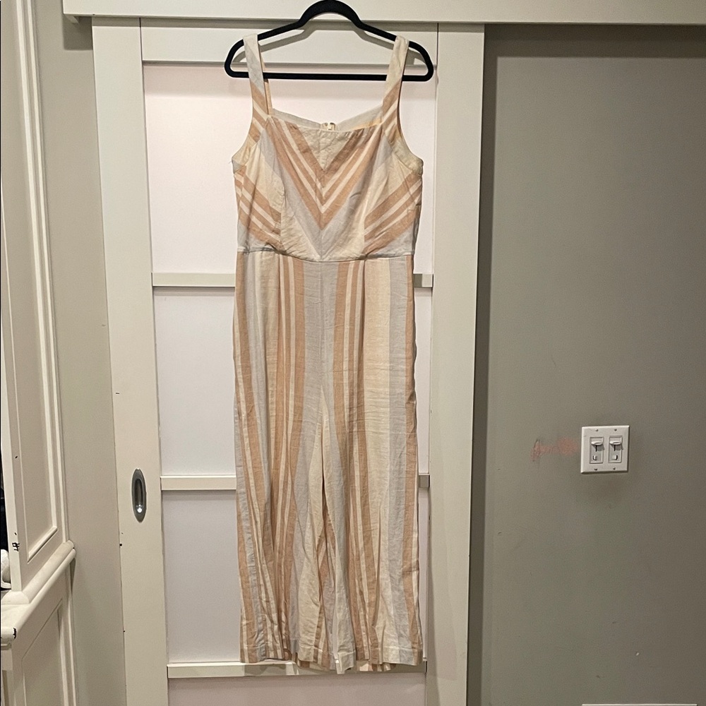 Anthropologie Striped Sleeveless Jumpsuit with Back Tie, Size 12, GUC